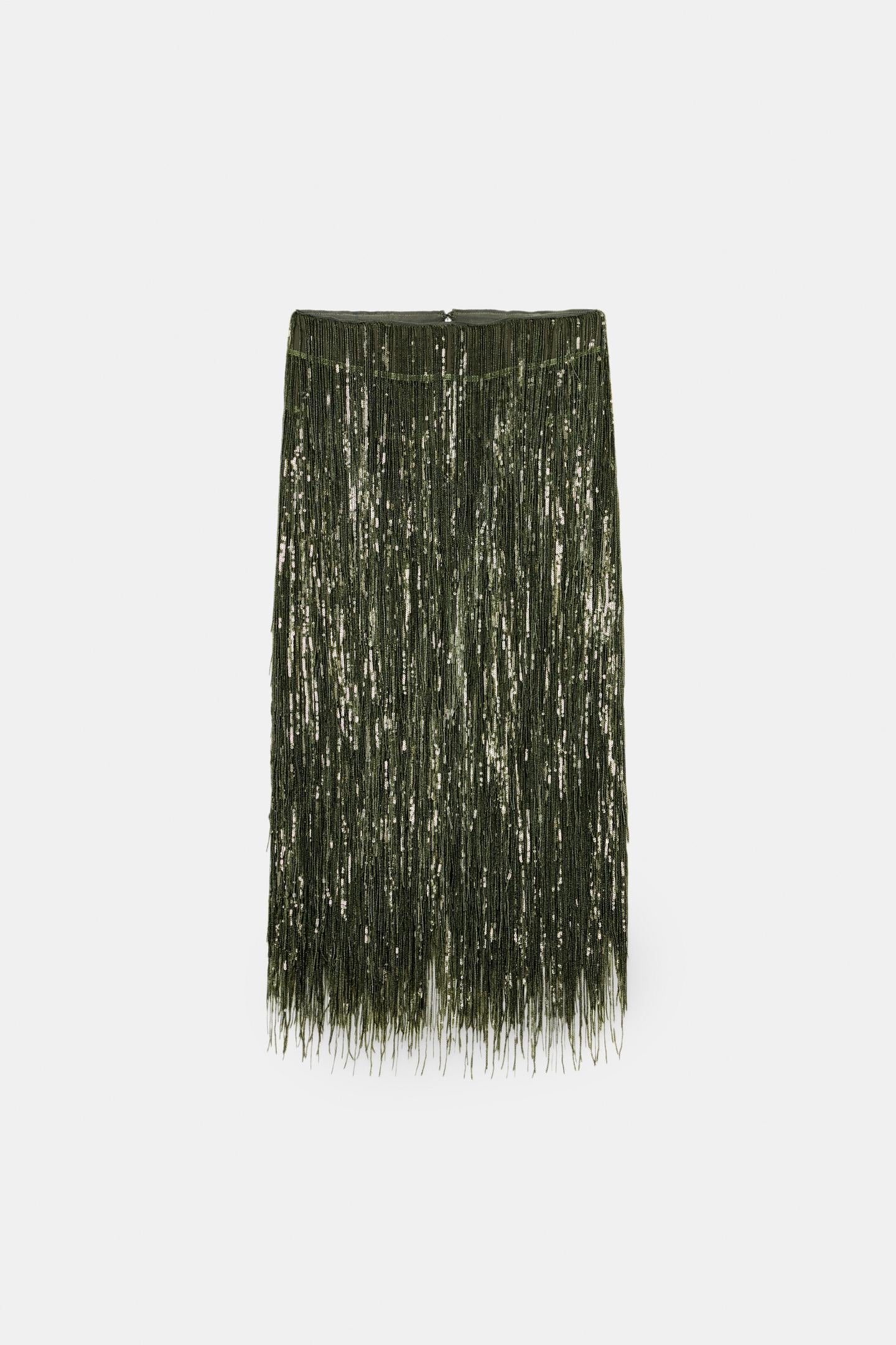 Party Crasher Layered Sequined Tassels High Rise Back Zipper Midi Skirt